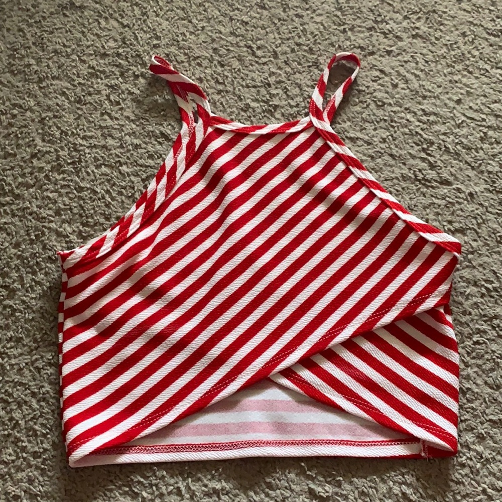 Red and White Stripped Halter Crop Top